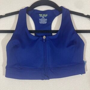 NWT‎ Tek Gear Sports Bra XS Blue Zip Front Medium Impact